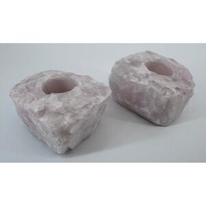 Rose Quartz Crystal Candle Tealight Votive Holders Set of 2 Raw Gemstone Carved